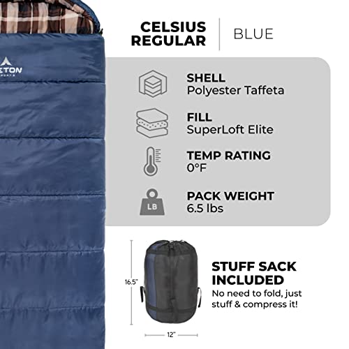 Teton Celsius XL, 25F, 20F, 0F Degree Sleeping Bags, All Weather Warm Sleeping Bag for Adults and Kids, Camping Season, Co...