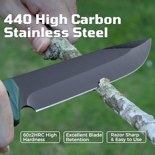Bilizuo Full Tang Fixed Blade Tactical Knife, 5.5" Hunting Knife with 440 Stainless Steel & Ergonomic ABS Handle, Camping ...