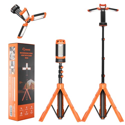 Saker Portable Camping Light with Stand 73.2" Rechargeable Work Light 3200 Lumen 4000/6500K Dimmable Camp Lanterns for Gar...
