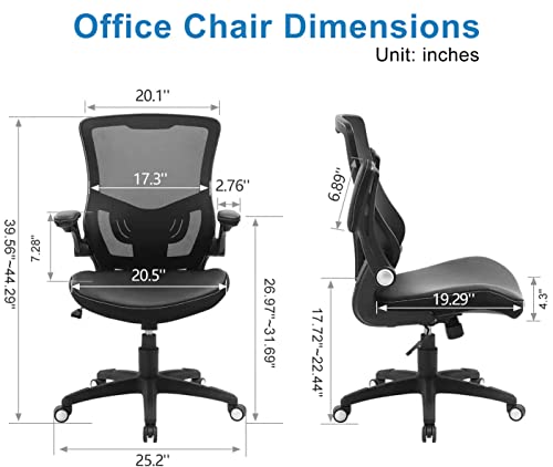 Office Chair Ergonomic Desk Chair, Computer PU Leather Home Office Chair, Swivel Mesh Back Adjustable Lumbar Support Flip-...