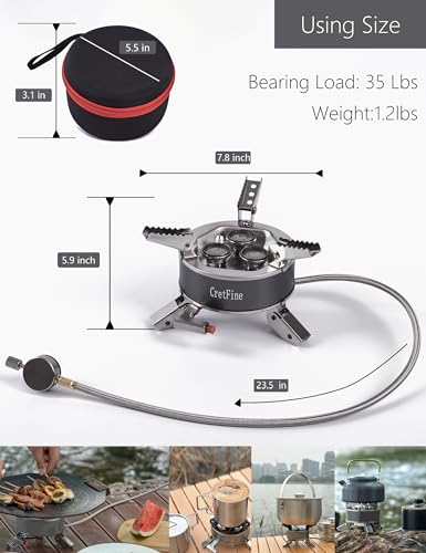 CretFine 6800W Windproof Camping Stove with Adapters, Foldable Backpacking Triple Burner with Portable Case, Piezo Ignitio...