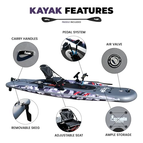 Inflatable Fishing Kayak for Adults - 1 Person, Pedal Drive, Folding, with Movable Seat, Hand Pump & Paddle & Oxford Bag, ...