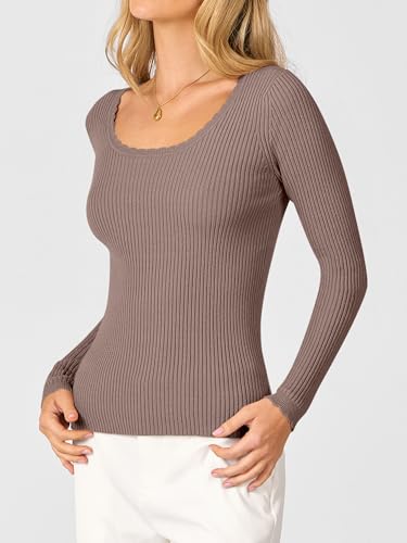 ANRABESS Womens Ribbed Fitted Sweater Long Sleeve Shirts Scoop Neck Lightweight Casual Knit Slim Tops 2025 Fall Outfits