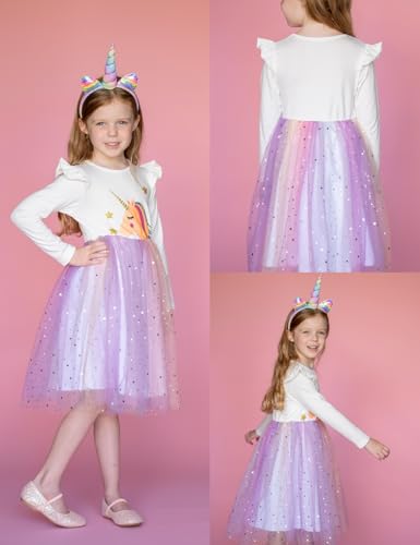 Arshiner Toddler Girls Tutu Dresses Long Sleeve Ruffle Fall Winter Holiday Star Sequin Tulle Dress 2-6Y
