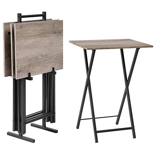 HOOBRO Folding TV Tray Tables, Set of 4 TV Trays with Storage Rack, Industrial Side Table for Eating at Couch, Foldable Sn...