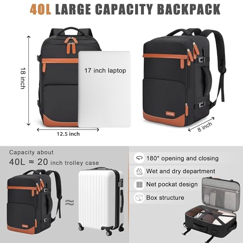 Velaybor 40L Travel Backpack with USB Charging Port, Water-Resistant Carry On Backpack for Men Women, Business Laptop Back...