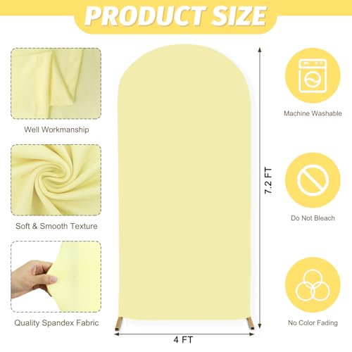 MODFUNS Light Yellow Arch Cover 7.2ft Spandex Arch Backdrop Cover Fitted Arch Stand Covers Stretchy Backdrop Covers Balloo...