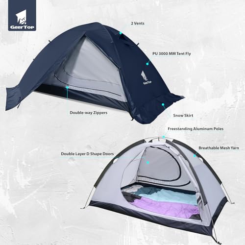 GEERTOP Ultralight 2 Person Backpacking Tent 4 Season Waterproof Camping Tent Double Layer Cold Weather Easy Set Up Tents ...