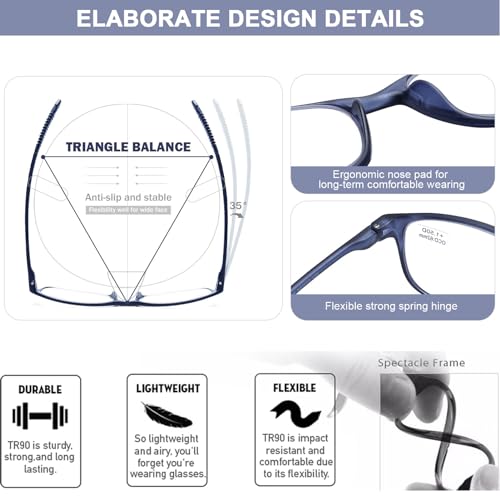 AQWANO 4 Pack Flexible Computer Reading Glasses Men Women Blue Light Blocking, Lightweight TR90 Frame Readers Glasses Anti...