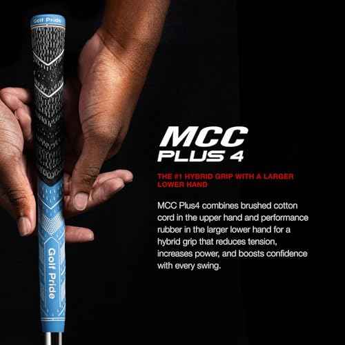 Golf Pride MCC Plus4 Golf Club Grip - All-Weather Hybrid Grip with Larger Lower Hand - Brushed Cotton Cord & Pebbled Texture - Orange