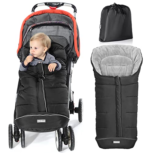Orzbow Warm Bunting Bag Universal, Stroller Sleeping Bag Cold Weather, Waterproof Toddler Footmuff (Black, Large)