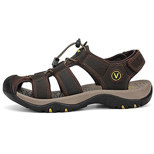 FLARUT Men's Sport Sandals Outdoor Hiking Sandals Closed Toe Leather Athletic Lightweight Trail Walking Casual Sandals Wat...