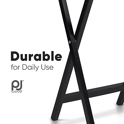 PJ Wood 2-Pack Folding TV Tray Set, Black - Collapsible Portable Snack Serving Tables, Home Furniture for Living Room, Bed...