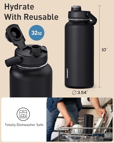 TOURIT 32 oz Insulated Water Bottle, Stainless Steel Sports Water Bottles With Top Handle, Double-Wall Travel Thermal Wate...