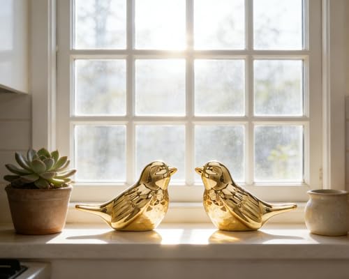Artconal Small Gold Bird Statue, 2-Pack 3.5 inch Shiny Gold Accent Small Knick Knacks Gifts, for Home Office Shelf Desk Co...