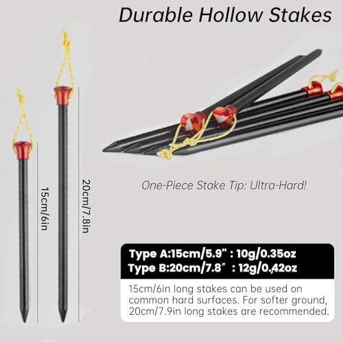 10 Pack Camp Tent Stakes, 6/7.9 Inch Non-Rust Ground Stakes Hollow Aluminum Canopy Anchors Ultralight Tent Spikes Used on ...