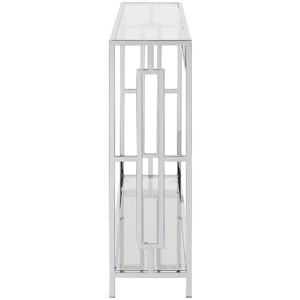 Convenience Concepts Town Square Chrome Console Table 42" - Contemporary Modern Sofa Table with Storage Shelf, Narrow Entryway Hall Table for Living Room, Bedroom, Bathroom, Glass/Chrome