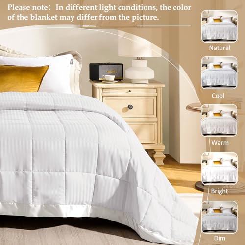 downluxe King Size Blanket with Satin Trim, Lightweight Down Alternative King Blanket for All Season, Machine Washable (Iv...
