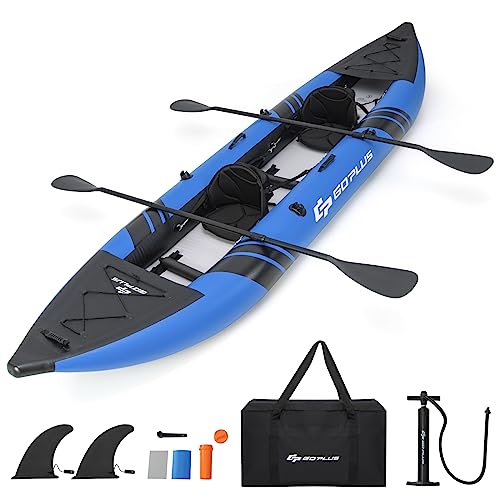 Goplus Inflatable Kayak, 2-Person Kayak Set for Adults with 507 LBS Weight Capacity, 2 Aluminium Oars, EVA Padded Seat, 2 ...
