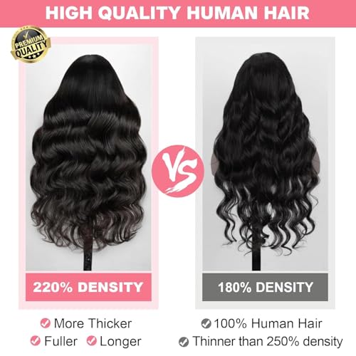 30 Inch 13x6 Loose Wave Lace Front Wigs Human Hair 220% Density HD Transparent Lace Frontal Wigs Human Hair Loose Deep Wave Wigs Pre Plucked with Baby Hair for Women