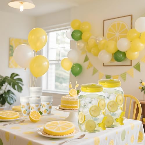 2 Pcs Plastic Beverage Dispenser with Spigot and 40 Pcs Lemon Paper Party Cups Kitchen Fridge Clear Plastic Drink Summer B...
