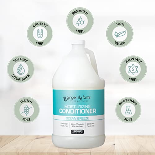 Ginger Lily Farms Club & Fitness Moisturizing Conditioner for Dry Hair, 100% Vegan & Cruelty-Free, Ocean Breeze Scent, 1 Gallon Refill (Pack of 4)