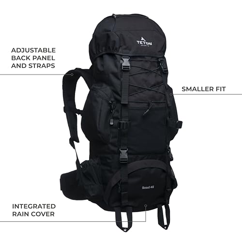 Teton 55L Scout Internal Frame Backpack for Hiking, Camping, Backpacking, Travel, Rain Cover Included, Burnt Orange