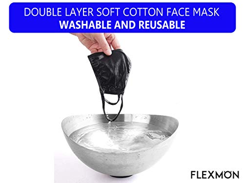 FLEXMON Cotton Face Mask Premium Reusable, Washable, Black Color, Fully Machine Washable, Adult, Men, Women, Unisex