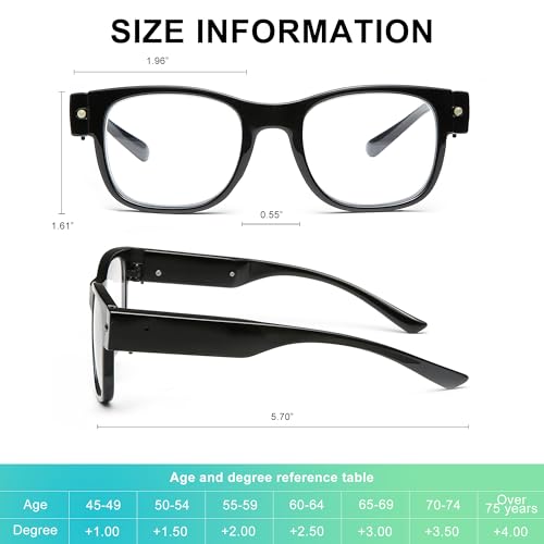 SKYWAY Reading Glasses Lighted Rechargeable Bright LED Readers with Lights Eyewear Clear Vision Unisex