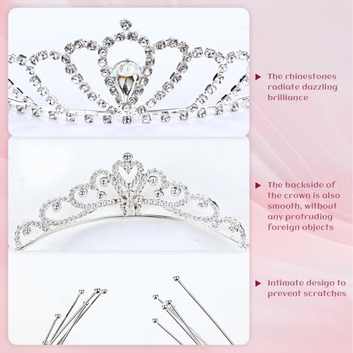 inSowni 8 Pieces Decorative Princess Dazzling Rhinestone Silver Metal Tiara Crown Headbands Wedding Birthday Party Prom He...