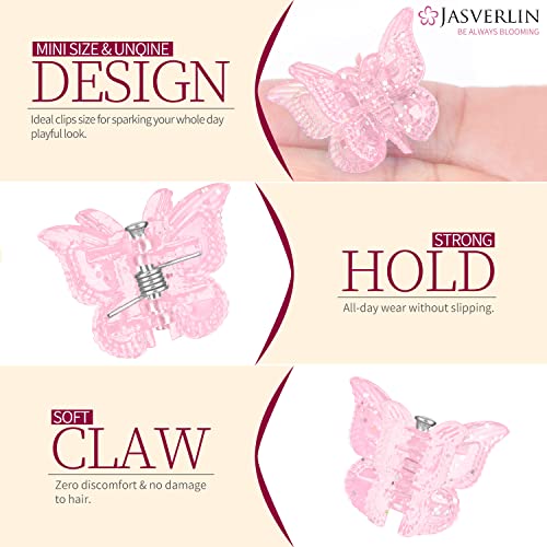 JASVERLIN Glitter Mini Butterfly Hair Claw Clips, Sparkly Colorful Hair Accessories for Girls and Women - 90s Y2K Cute, Sm...