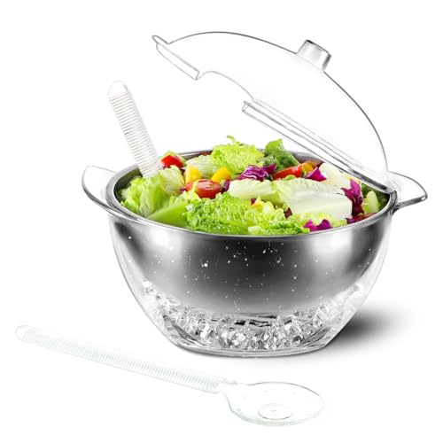 MOLIGOU Iced Salad Bowl, Salad Serving Bowl with Ice Holder and Lid, Chilled Serving Bowl for Parties