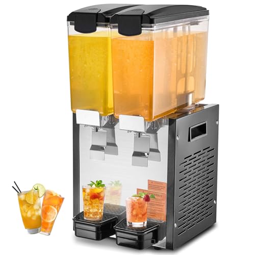VEVOR Commercial Beverage Dispenser, 2 Tanks 10 L / 10.6 QT Per Tank Juice Dispenser, 270W Stainless Steel Ice Tea Drink M...