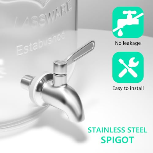 Galssmagic 1 Gallon Glass Drink Dispenser with Stand,2 Pack Glass Beverage Dispenser with Stainless Steel Spigot,Water Lem...