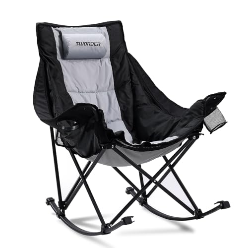 Swonder Oversized Rocking Camping Chair with Innovative 2-in-1 Removable Seat Cushion for All Seasons, Fully Padded Foldin...