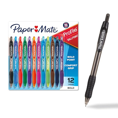 Paper Mate Profile Retractable Ballpoint Pens Bold, 1.4mm, Assorted Colors, 12 Count - Back to School, Home, Office, Teach...