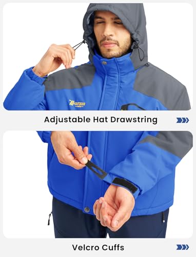 TBMPOY Men's Winter Jackets Skiing Waterproof Snow Thick Fleece Lined Hooded Utility Cold Weather Warm Outdoor Ice Work