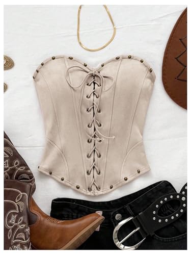 Milumia Women's Faux Suede Lace Up Tube Top Boho Strapless Sleeveless Western Crop Corset Tops