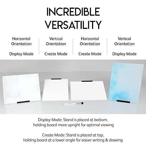 Glass Dry Erase Desktop Doodle Board with Stand and Fine-Tip Marker (White, 9" x 12")