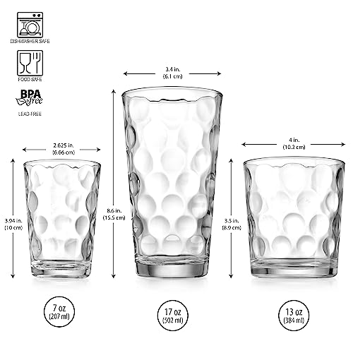 Home Essentials & Beyond Glassware Set 18 Piece Mixed Drinkware Set. 6 Highball Tumblers-17 oz., 6 Rock Whiskey-13 oz., an...