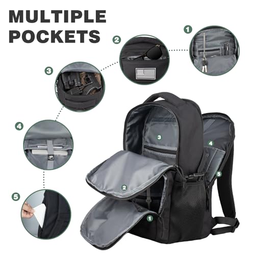 TBNBO Military Tactical Backpack for Travel Hiking,Black Backpack for Men with Bottle Holder, 30L Small Laptop Backpack fo...