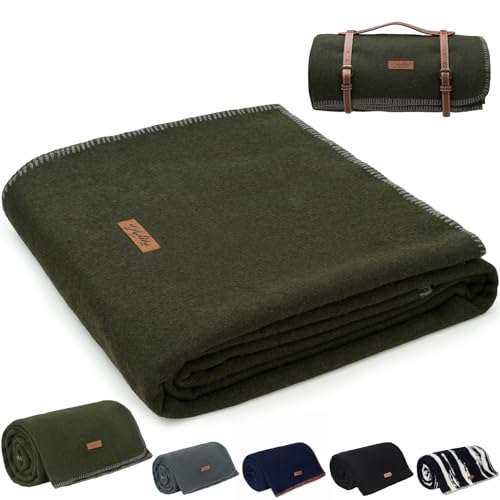 Molithe 100% Wool Blanket, 48" x 62", Warm, Thick, Washable, Military Wool Blanket, Great for Camping, Outdoors, Sporting ...