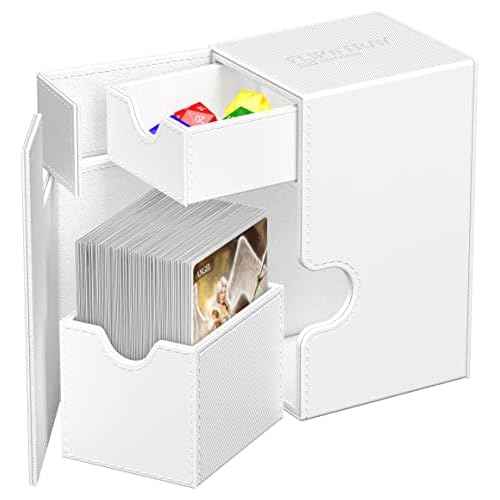 Ultimate Guard Flip'n'Tray 80+, Deck Case for 80 Double-Sleeved TCG Cards + Dice Tray, White, Independent Magnetic Closure & Microfiber Inner Lining