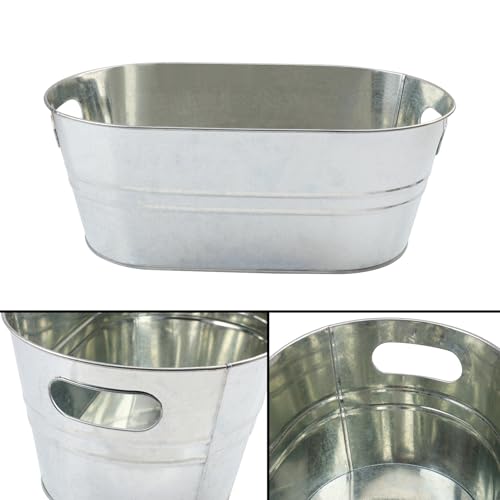 Biugaaufai 3 PCS 15.3 x 9 x 6 inches Silver Metal Galvanized Tub with Handles, 3 Gallon Galvanized Beverage Tubs for Parti...