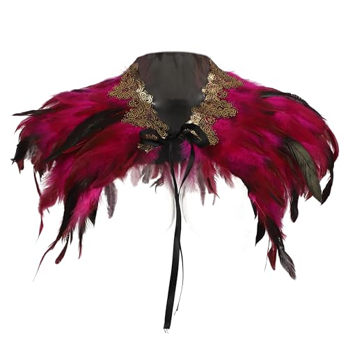 Women Feather Shawl Gothic Lace Cape Halloween Witch Cosplay Costume Carnival