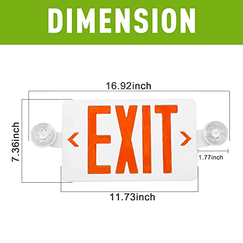 OSTEK Red LED Exit Sign with Emergency Lights，Two LED Adjustable Head Emergency Exit Lights with Battery Backup, Dual LED ...