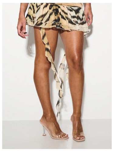 Verdusa Women's Tiger Print Off Shoulder Mini Dresses Ruffle Bodycon Dresses Festival Outfits