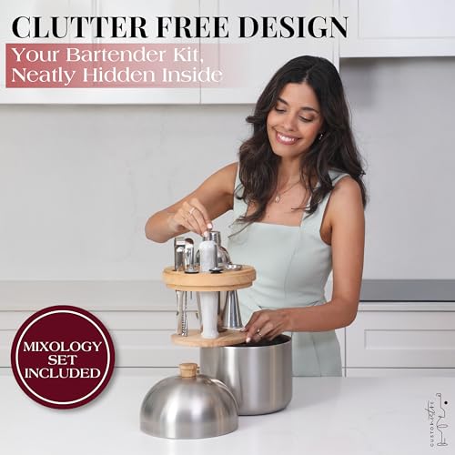 Gusto Nostro Cocktail Set Bartender Kit with Stainless Steel Ice Bucket - Complete Mixology Bar Tool Set with Wooden Organ...