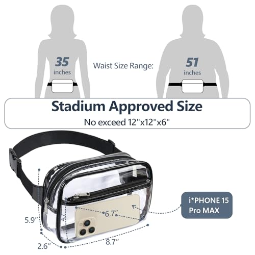 Packism Clear Fanny Pack Stadium Approved - Plus Size Wiast Range 35" - 51", 2 Pack Clear Belt Bag for Women Men Transpare...