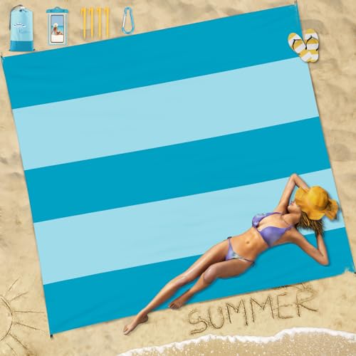Famstar Beach Blanket Sandproof Waterproof 10'×9' 1-8 Adults Oversized,Compact Lightweight Durable Beach Mat for Travel Ca...